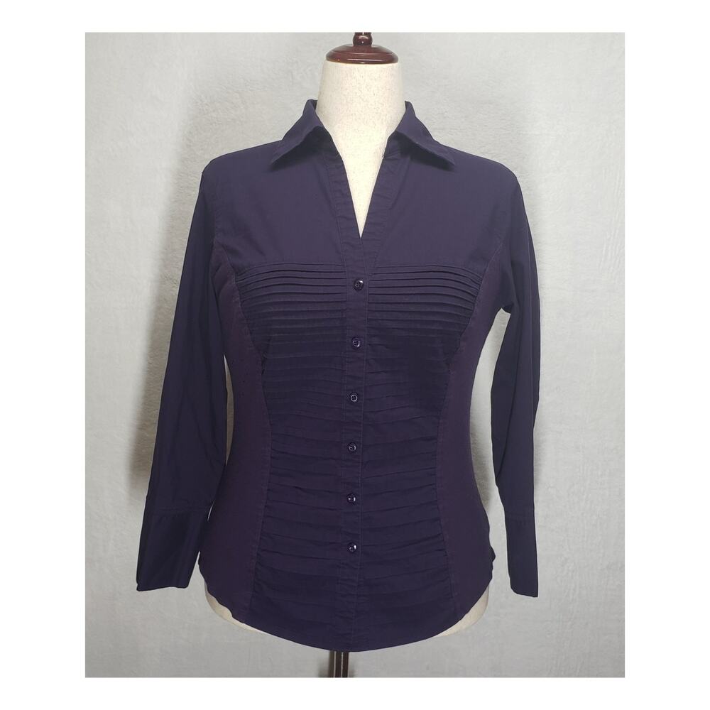 Vintage 90s Larry Levine Long Sleeve Accordion Top L Purple Stretch Retro Y2K